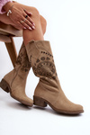 Zazoo 4043 Suede Boots with Low Heel Beige Openwork