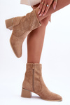 Suede Mesh Boots On Heel Dark Beige Pearls