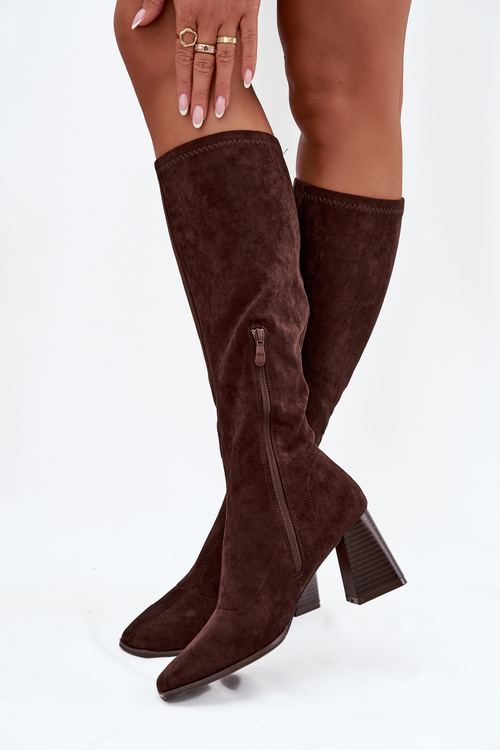 Women's Heeled Boots with Stitching Chocolate Celandine