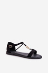 Flat Women's Sandals with Gold Decoration Vinceza 17321 Black