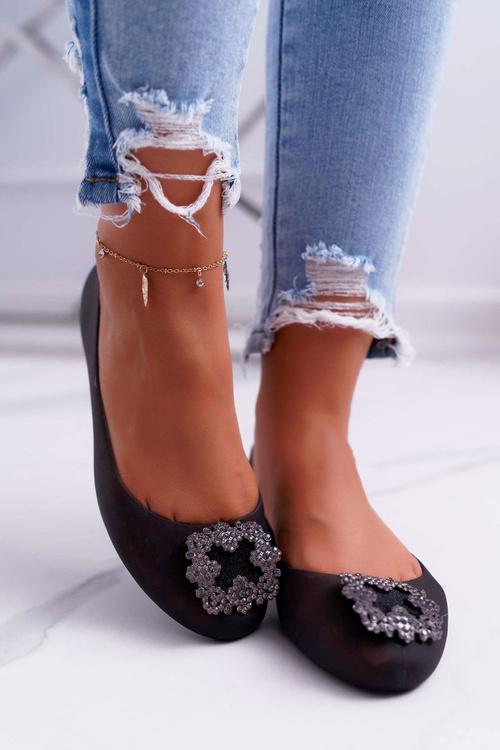 Lu Boo | Black Rubber Ballerina Ballerina Meliski Flowers Palita Zirconias