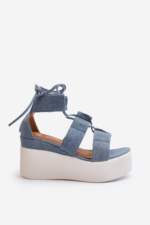 Women's Denim Sandals with Laces Blue Helavi