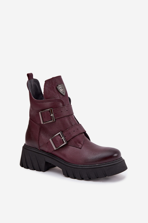 Leather insulated women's boots with buckles and decorative detail Zazoo 60482 Burgundy