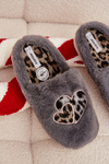 Furry slippers with hearts gray Amandra