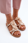 Women's Flat Sandals Adorned with Flowers Beige Abidina