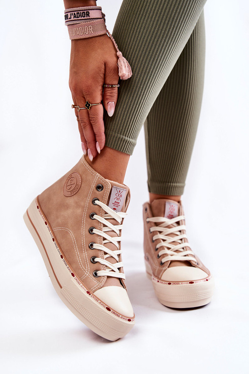 Trampki Damskie Wysokie Ocieplane Cross Jeans Beżowe KK2R4045C