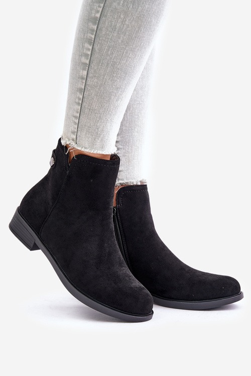 Insulated Low Chelsea Boots With Zipper Eco Suede Black Telluara