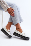Women's Leather Platform Loafers with Chain S.Barski LR618 White