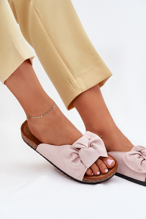 Ladies sandals on cork sole with bow light pink Seressa