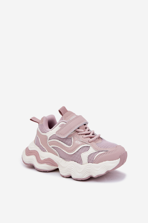 Dziecięce Sneakersy Na Grubej Podeszwie Rzep Różowe Lianees  