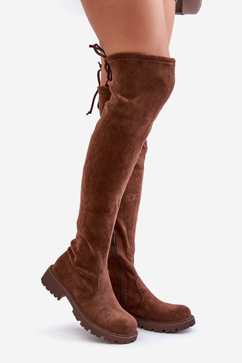 Knee High Boots With Flat Heel Made Of Eco Suede Brown Arkelia