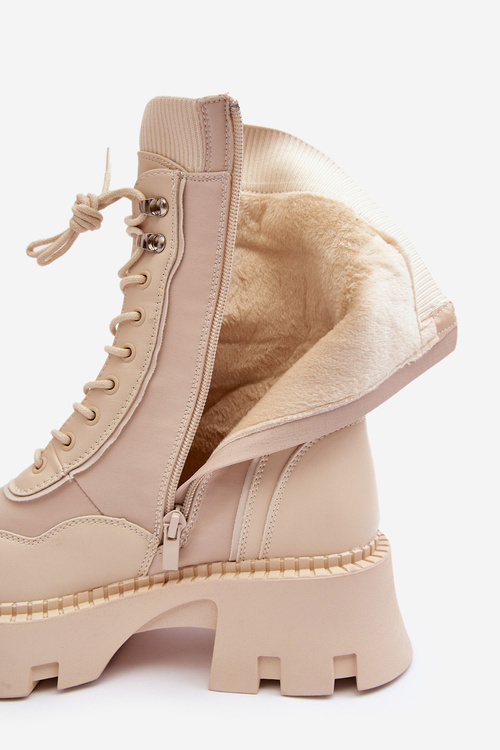 Botki Workery Sznurowane Masywne Beżowe Seloma JJ22