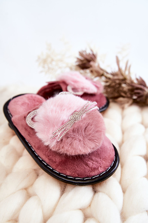 Children's slippers with a kitten and rhinestones Dark pink Carliss