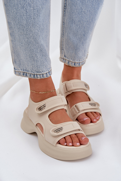 Fabric Lightweight Platform Sandals Light Beige Deniffia