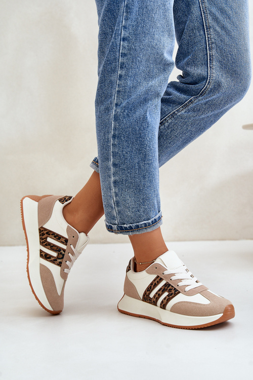 Buty Sportowe Sneakersy Platforma Panterka Beżowe Thari