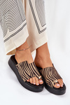 Ladies Sandals On Platform And Low Wedge With Decorative Detail Zebra Black-Beige Saqesse