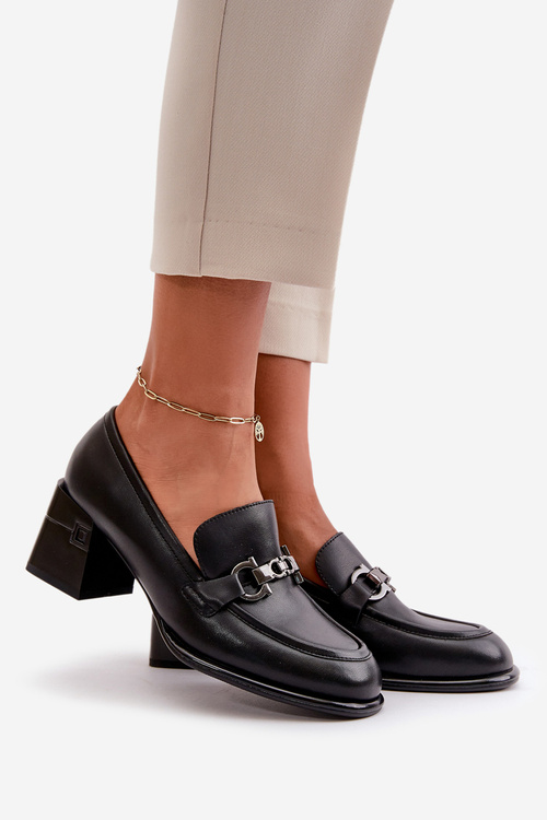 Półbuty Damskie Eleganckie Skórzane Na Słupku Vinceza 91116 Czarne