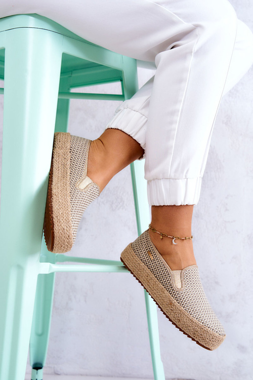 Tenisówki Slip On Damskie Plecione Beżowe Big Star JJ274394