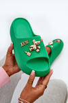 Damskie Klapki Lekkie Piankowe Z Ozdobami Zielone Orchia