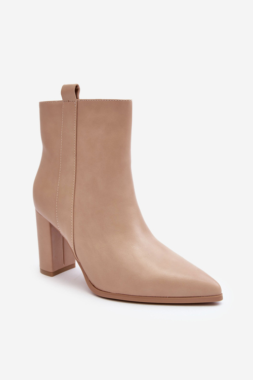 Botki Damskie Skórzane Słupek Beżowe Vevine RB107P