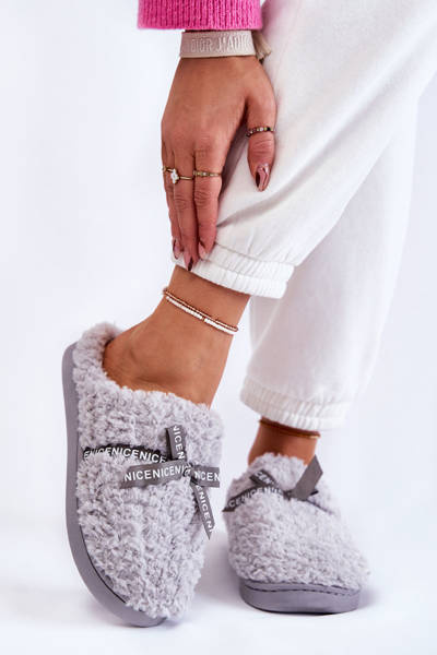 Women's Fur Slippers With Bow Grey Ryana