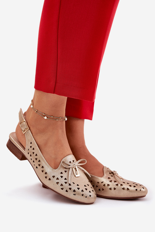 Perforated Ballerinas With Open Heel Gold Navinnia