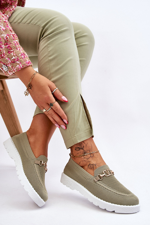 Tenisówki Damskie Wsuwane Slip-On Ozdoba Zielone Alena