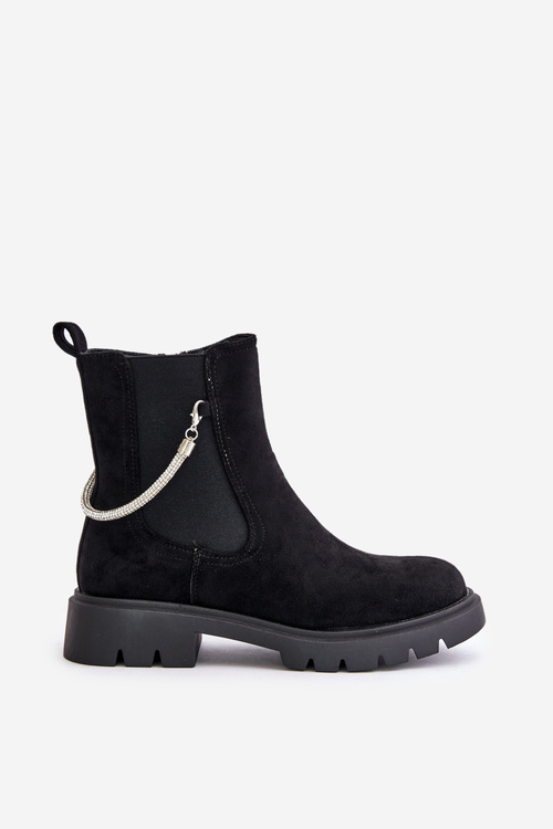 Insulated ankle boots with zipper and decorative strap black Labenne