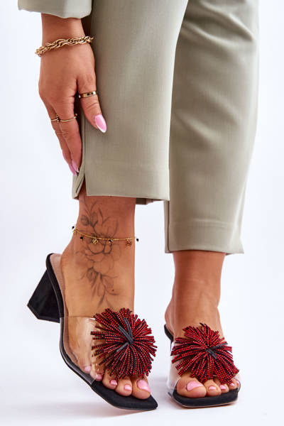 Klapki Modne Transparentne Obcas Czarne S.Barski KV-AP658-1