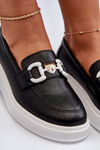 Black Women's Leather Platform Moccasins S.Barski LR720