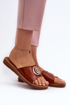 Women's Flat Sole Sandals with Decoration Brown Amoonia