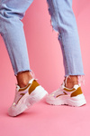 Sportowe Damskie Buty Żółto Białe Memory
