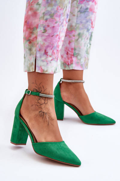 Suede Pumps with Rhinestones Green Diamond
