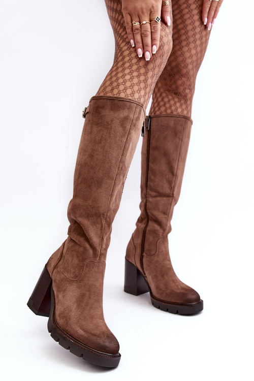Women's Chunky Heel Boots with Padded Dark Beige Alzeta