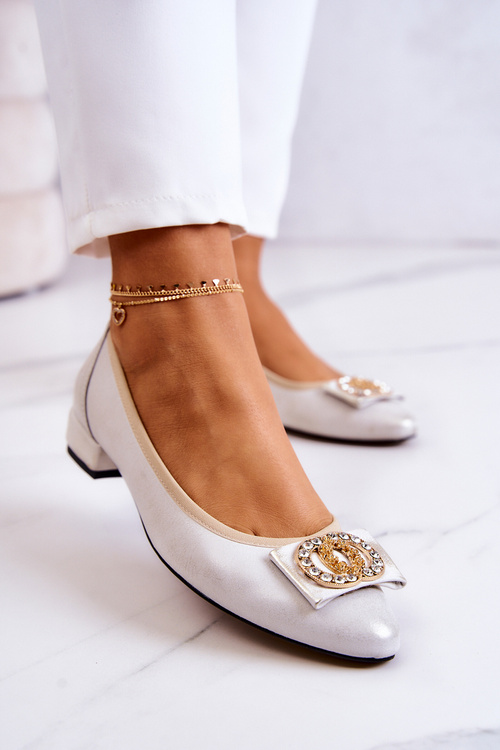 Leather Ballerinas With A White Decoration Golden Joliet