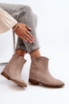 Zazoo 2326 Suede Slip-On Women's Flat Boots Beige