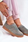Sneakersy Damskie Niskie Z Naturalnego Zamszu Zielone Paliana 