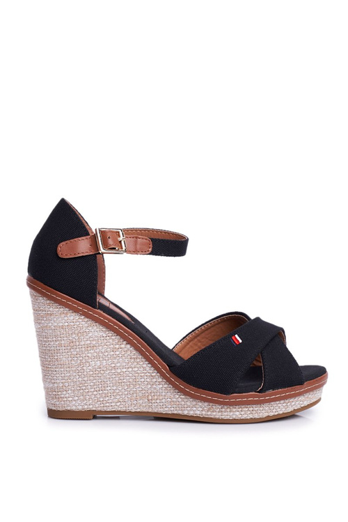 Sandały Damskie Na Koturnie Czarne LaMane