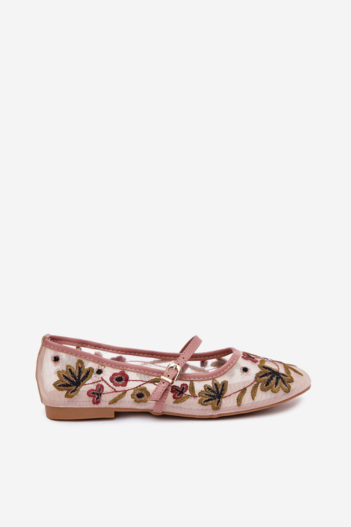 Ballet Flats With Embroidery And Strap Pink Lilindraen