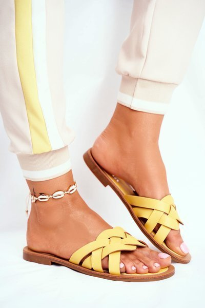 Klapki Damskie Eleganckie Żółte Mariah