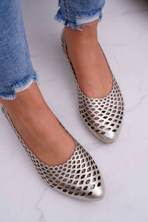 Women's Gold Leather Ballerinas Exquisite 1107/1