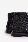 Children's Glittery Lined Boots with Zipper Black Saussa