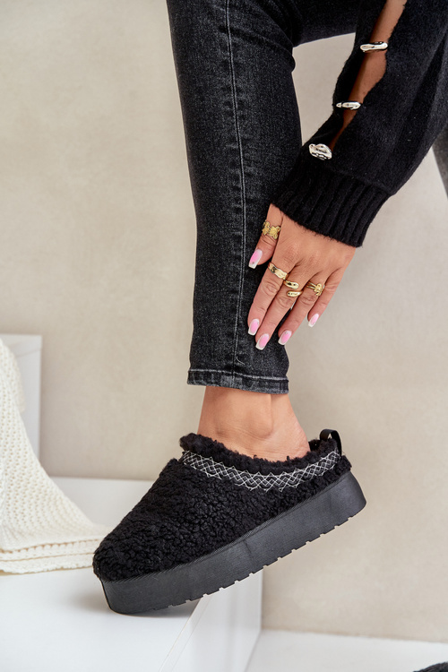 Damskie Śniegowce Z Futerkiem Typu Baranek Na Platformie Czarne Mesirra