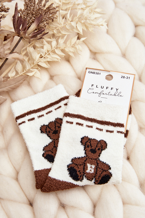 Youth Warm Socks with Bear White-Brown