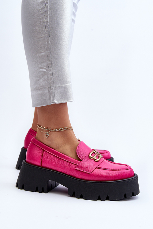Loafersy Damskie Masywne Skóra Naturalna Fuksja Zazoo 20164