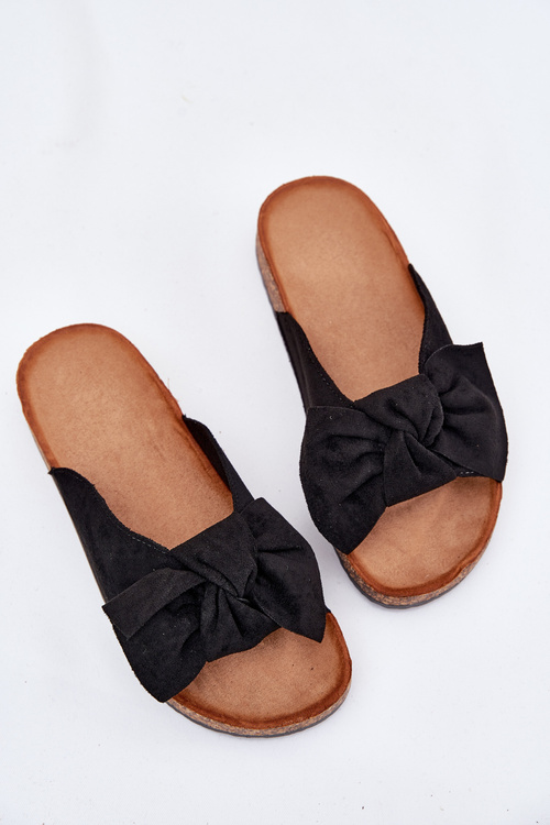 Women's Cork Sole Sandals With Bow Black Seressa