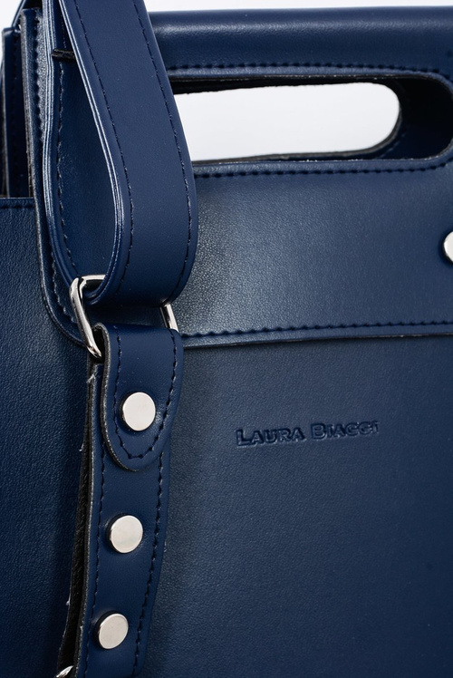 Large Women's Navy Blue Trunk Handbag Rivets