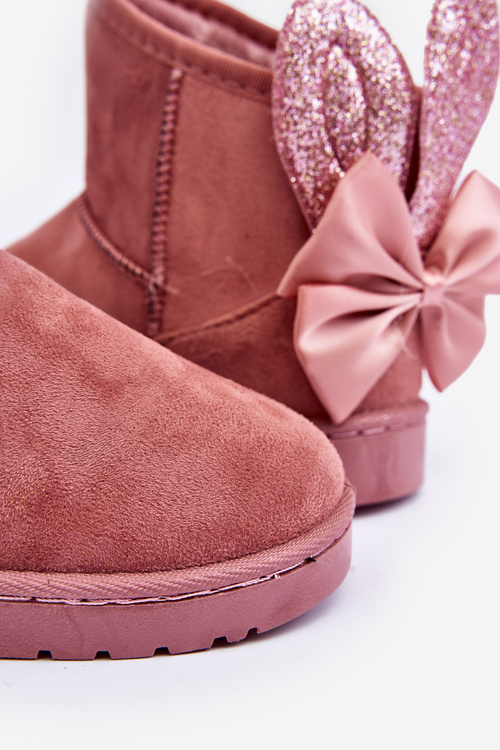 Girl's Padded Snow Boots with Ribbons Pink Meriva