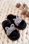 Children's slippers with a kitten and rhinestones Black Carliss