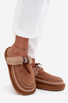 Women's slippers with fur and embroidery brown Perivelle
